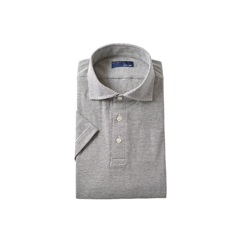 【日本製】 ポロシャツ メンズ 半袖 メンズ オーガニックコットン100% ワイドカラー ボーダー ブラック(SPKJ23-031-bk)