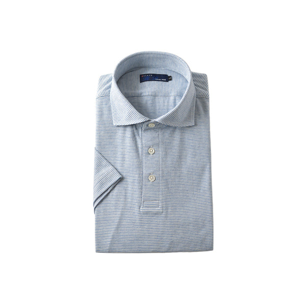 Short-sleeved polo shirt, polo shirt for men, made in Japan, short sleeve, striped, cool biz, easy care, organic, spkj23-031