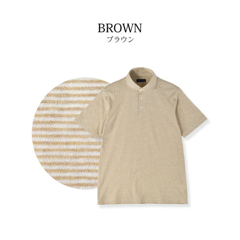 Short-sleeved polo shirt, polo shirt for men, made in Japan, short sleeve, striped, cool biz, easy care, organic, spkj23-031
