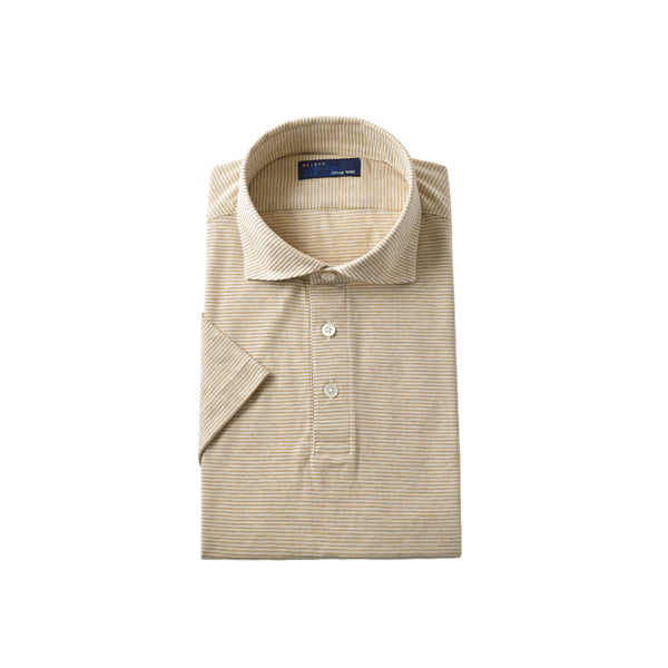Short-sleeved polo shirt, polo shirt for men, made in Japan, short sleeve, striped, cool biz, easy care, organic, spkj23-031