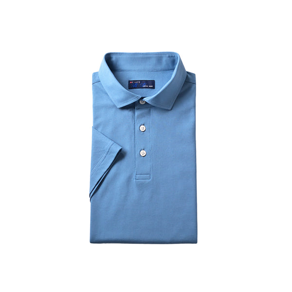 【日本製】 ポロシャツ メンズ 半袖 ビジネス 接触冷感 涼しい 無地 ワイドカラー 綿100% 強撚天竺 ブルーグレー(SPKJ23-032-blg)