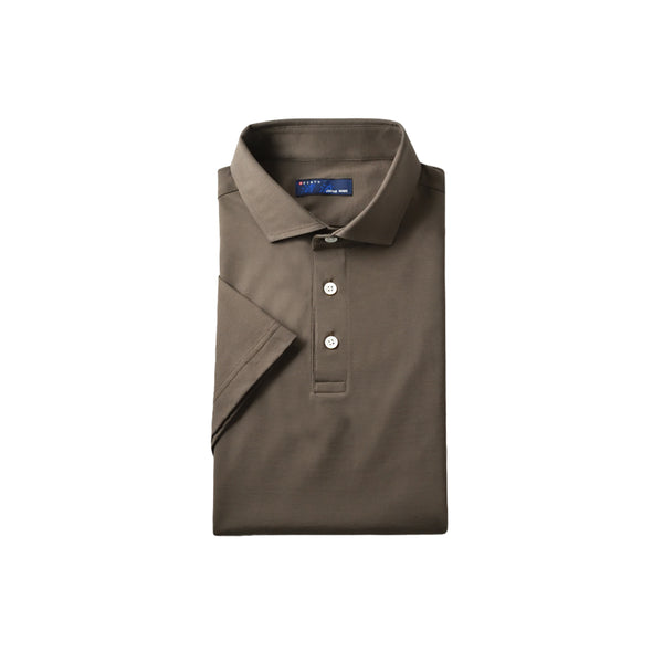 【日本製】 ポロシャツ メンズ 半袖 ビジネス 接触冷感 涼しい 無地 ワイドカラー 綿100% 強撚天竺 ブラウン(SPKJ23-032-br)