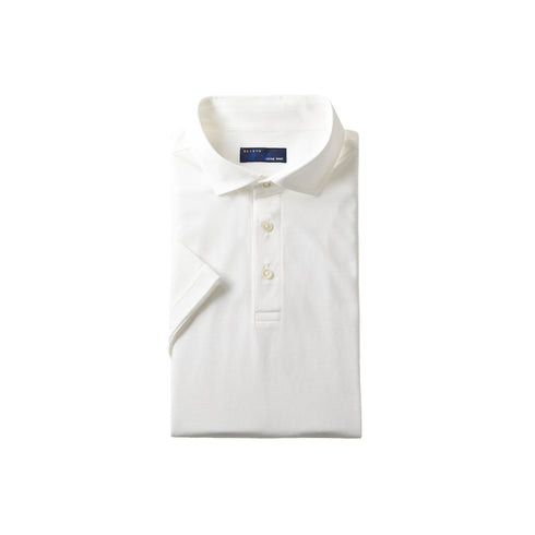 【日本製】 ポロシャツ メンズ 半袖 ビジネス 接触冷感 涼しい 無地 ワイドカラー 綿100% 強撚天竺 ホワイト(SPKJ23-032-wh)