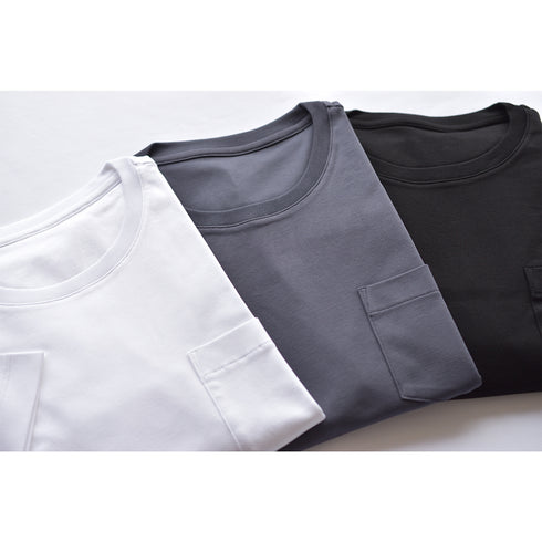 【日本製】tシャツ メンズ 半袖 スビンプラチナム クルーネック 綿100% ポケットあり ブラック(STKJ23-040-bk)