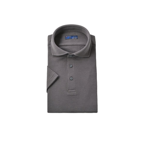 【日本製】 ポロシャツ メンズ 半袖 綿100% やわらかい 無地 ワイドカラー 裏毛ガーゼ チャコール(SPKS23-023-ch)