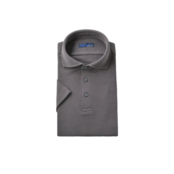 【日本製】 ポロシャツ メンズ 半袖  綿100% やわらかい 無地 ワイドカラー 裏毛ガーゼ チャコール(SPKS23-023-ch)
