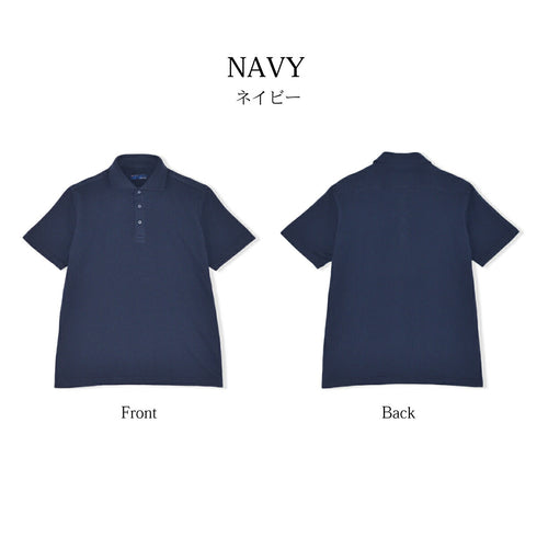 【日本製】 ポロシャツ メンズ 半袖 綿100% やわらかい 無地 ワイドカラー 裏毛ガーゼ ネイビー(SPKS23-023-na)