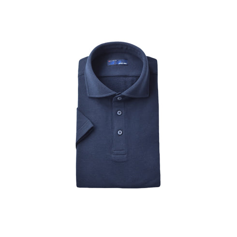 【日本製】 ポロシャツ メンズ 半袖 綿100% やわらかい 無地 ワイドカラー 裏毛ガーゼ ネイビー(SPKS23-023-na)