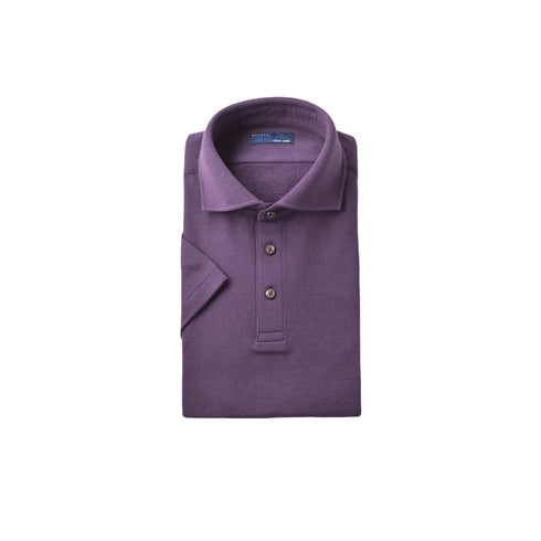 【日本製】 ポロシャツ メンズ 半袖 綿100% やわらかい 無地 ワイドカラー 裏毛ガーゼ パープル(SPKS23-023-pu)