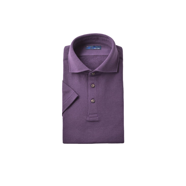 【日本製】 ポロシャツ メンズ 半袖  綿100% やわらかい 無地 ワイドカラー 裏毛ガーゼ パープル(SPKS23-023-pu)