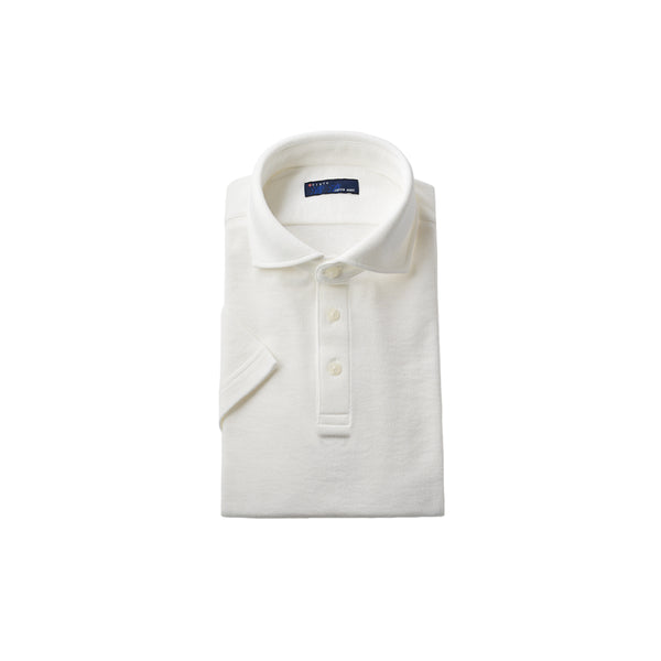 【日本製】 ポロシャツ メンズ 半袖  綿100% やわらかい 無地 ワイドカラー 裏毛ガーゼ ホワイト(SPKS23-023-wh)