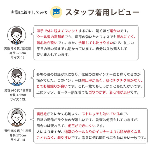 【日本製】 超極暖プレミアムウール インナー メンズ 長袖 クルーネック 裏起毛 あたたかい 保温 ストレッチ 綿ウール混 ブラック(PMW-01-bk)