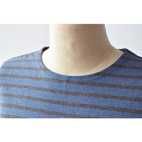 【日本製】 ボーダー tシャツ メンズ 長袖 バスクシャツ クルーネック 丸首 厚手 綿100% ブルー(STKB24-059-bl)