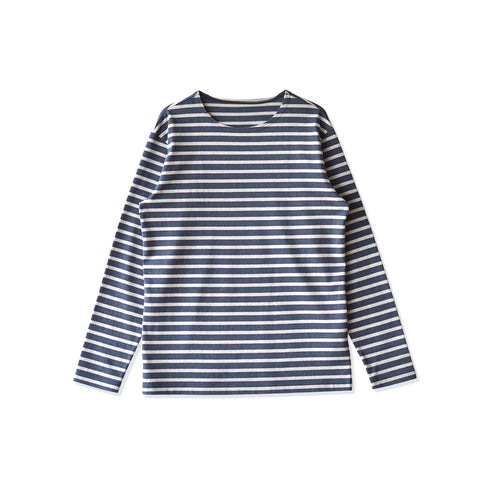 【日本製】 ボーダー tシャツ メンズ 長袖 バスクシャツ クルーネック 丸首 厚手 綿100% ネイビー(STKB24-059-na)