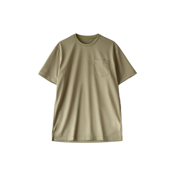 【日本製】 tシャツ メンズ 吸水速乾 通気性 ビジネスカジュアル クルーネック 無地 リネンライク カーキ(stkb26-114-kh)