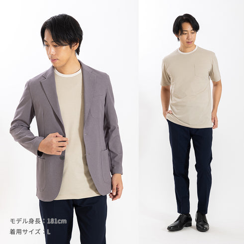 【日本製】 tシャツ メンズ 吸水速乾 通気性 ビジネスカジュアル クルーネック 無地 リネンライク カーキ(stkb26-114-kh)