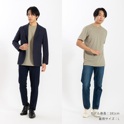 【日本製】 tシャツ メンズ 吸水速乾 通気性 ビジネスカジュアル クルーネック 無地 リネンライク カーキ(stkb26-114-kh)