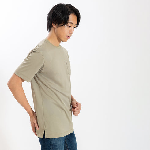 【日本製】 tシャツ メンズ 吸水速乾 通気性 ビジネスカジュアル クルーネック 無地 リネンライク カーキ(stkb26-114-kh)