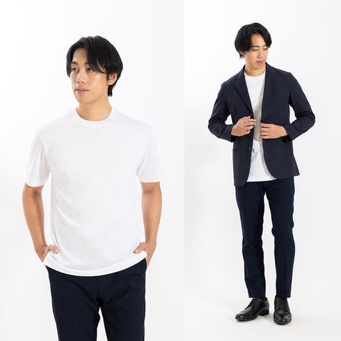 【日本製】 tシャツ メンズ 半袖 高級綿 ビジネスカジュアル クルーネック 無地 綿100% アルビニスムース ホワイト(stkb26-115-wh)