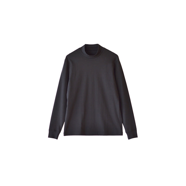 【日本製】 tシャツ メンズ 長袖 ビジネスカジュアル モックネック 無地 高級綿100% スビンプラチナム ブラック(stkb26-126-bk)