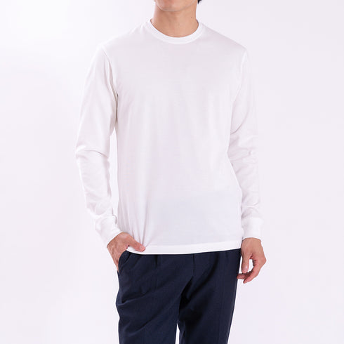 【日本製】 tシャツ メンズ 長袖 ビジネスカジュアル クルーネック 無地 綿100% ウルティマコットン ホワイト(stkb26-127-wh)