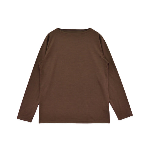【日本製】ウール tシャツ メンズ 長袖 ボートネック インナー ゆったり ウール100% ブラウン(STKJ22-020-br)