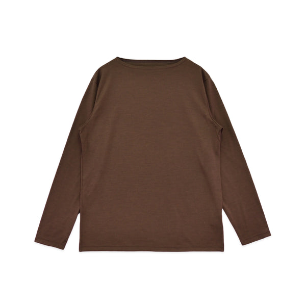 【日本製】ウール tシャツ メンズ 長袖 ボートネック インナー ゆったり ウール100% ブラウン(STKJ22-020-br)