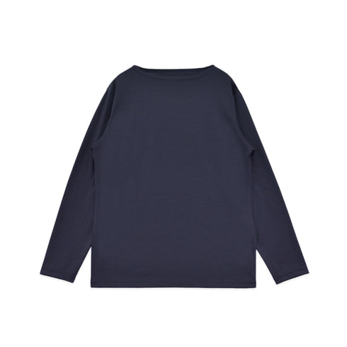 【日本製】ウール tシャツ メンズ 長袖 ボートネック インナー ゆったり ウール100% ネイビー(STKJ22-020-na)