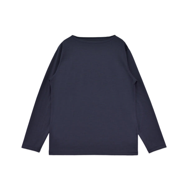 【日本製】ウール tシャツ メンズ 長袖 ボートネック インナー ゆったり ウール100% ネイビー(STKJ22-020-na)