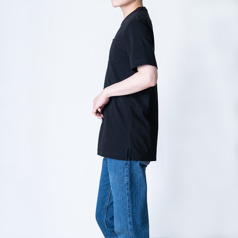 【日本製】tシャツ メンズ 半袖 スビンプラチナム クルーネック 綿100% ポケットあり ブラック(STKJ23-040-bk)