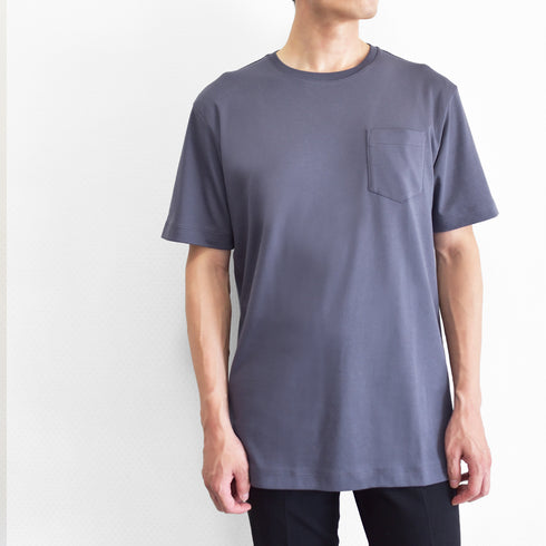 【日本製】tシャツ メンズ 半袖 スビンプラチナム クルーネック 綿100% ポケットあり チャコール(STKJ23-040-ch)