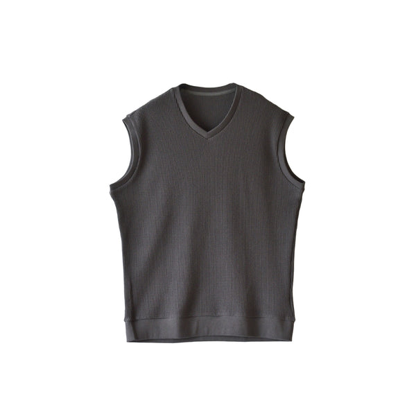 【日本製】 ベスト メンズ カジュアル ビジネス Vネック 無地 通気性 ワッフル生地 グレー(SVKB26-116-gr)