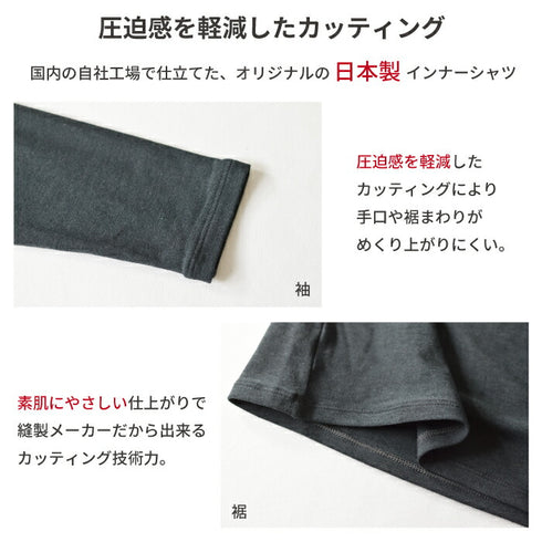 【日本製】 超極暖プレミアム インナー メンズ 長袖 Vネック 裏起毛 あたたかい 保温 ストレッチ ブラック(WCPM-02-bk)