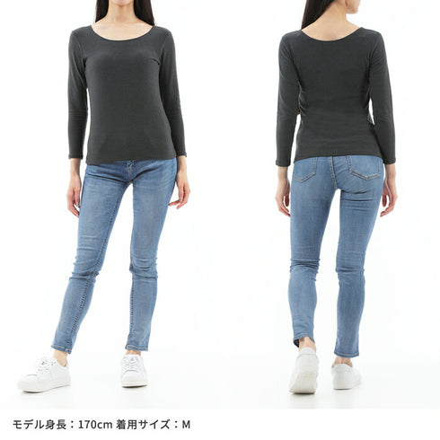 【日本製】 超極暖プレミアム インナー レディース 長袖 クルーネック 裏起毛 あたたかい 保温 ストレッチ オフホワイト(WCPM-03W-owh)