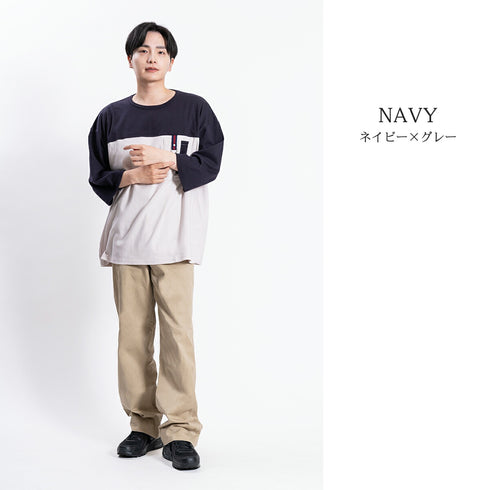 【日本製】 tシャツ メンズ 半袖 ビッグシルエット 大きいサイズ ワンポケット 消臭加工綿 100% ネイビー(YMT-001-na)