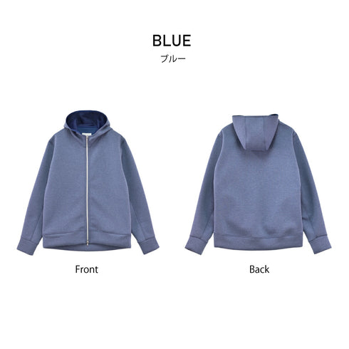 【日本製】 スウェットパーカー メンズ 厚手 フルジップ カイロポケット ダンボールニット ブルー(YMT-002-bl)