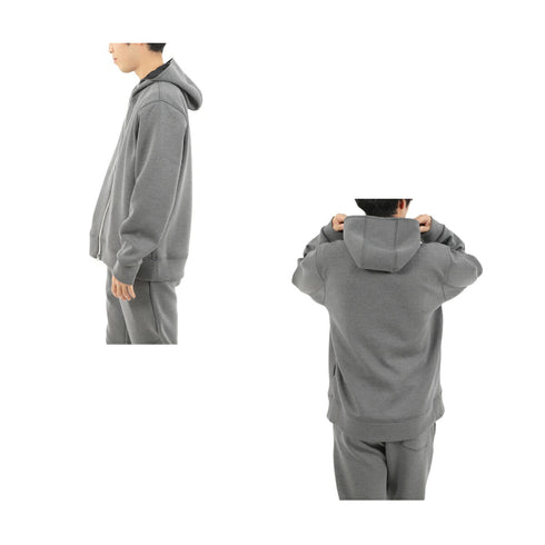 【日本製】 スウェットパーカー メンズ 厚手 フルジップ カイロポケット ダンボールニット チャコール(YMT-002-ch)