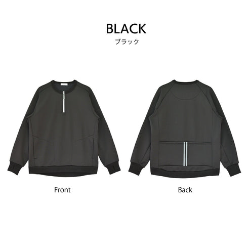 【日本製】 サイクリング プルオーバー メンズ 裏起毛フリース 暖かい 軽い ハーフジップ セットアップ 無地 ブラック(YMT-004-bk)