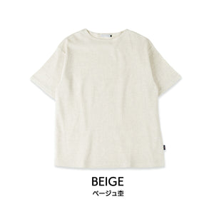 【日本製】 ワッフル tシャツ メンズ 半袖 ボートネック 綿100％ ゆったり 大きいサイズ 無地 チャコール(FL23SS-014m-ch)