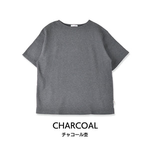 【日本製】 ワッフル tシャツ メンズ 半袖 ボートネック 綿100％ ゆったり 大きいサイズ 無地 チャコール(FL23SS-014m-ch)