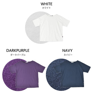 【日本製】 tシャツ レディース 半袖 透けない 大きいサイズ ボートネック 綿100％ ハードコットン ダークパープル(FL23SS-016W-dpu)