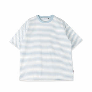【日本製】 ボーダー tシャツ メンズ 半袖 綿100％ 厚手 大きいサイズ クルーネック 丸首 ハードコットン ブルー(FL23SS-017M-bl)