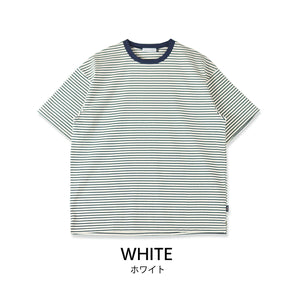 【日本製】 ボーダー tシャツ メンズ 半袖 綿100％ 厚手 大きいサイズ クルーネック 丸首 ハードコットン ブルー(FL23SS-017M-bl)