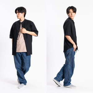 【日本製】 シャツ メンズ 半袖 大きいサイズ ワンポケット 無地 バンドカラー オーガニックコットン 綿100％ ホワイト(FL24SS-001-wh)