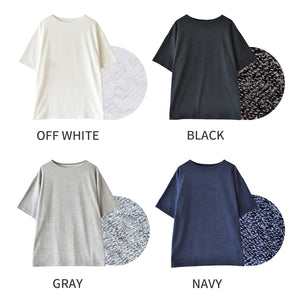 【日本製】パイル生地  tシャツ メンズ 半袖 ゆったりサイズ ボートネック 無地 オフホワイト(FL25SS-001-owh)