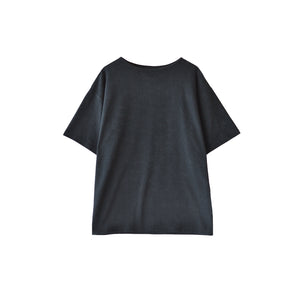 【日本製】パイル生地  tシャツ メンズ 半袖 ゆったりサイズ ボートネック 無地 ブラック(FL25SS-001-bk)