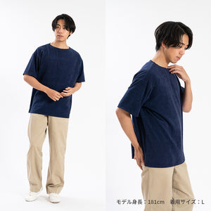 【日本製】パイル生地  tシャツ メンズ 半袖 ゆったりサイズ ボートネック 無地 オフホワイト(FL25SS-001-owh)