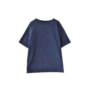 【日本製】パイル生地  tシャツ メンズ 半袖 ゆったりサイズ ボートネック 無地 ネイビー(FL25SS-001-na)