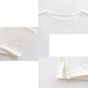 【日本製】パイル生地  tシャツ メンズ 半袖 ゆったりサイズ ボートネック 無地 オフホワイト(FL25SS-001-owh)
