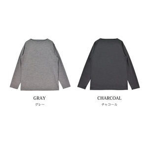 【日本製】ウール tシャツ メンズ 長袖 ボートネック インナー ゆったり ウール100％ グレー(STKJ22-020-gr)